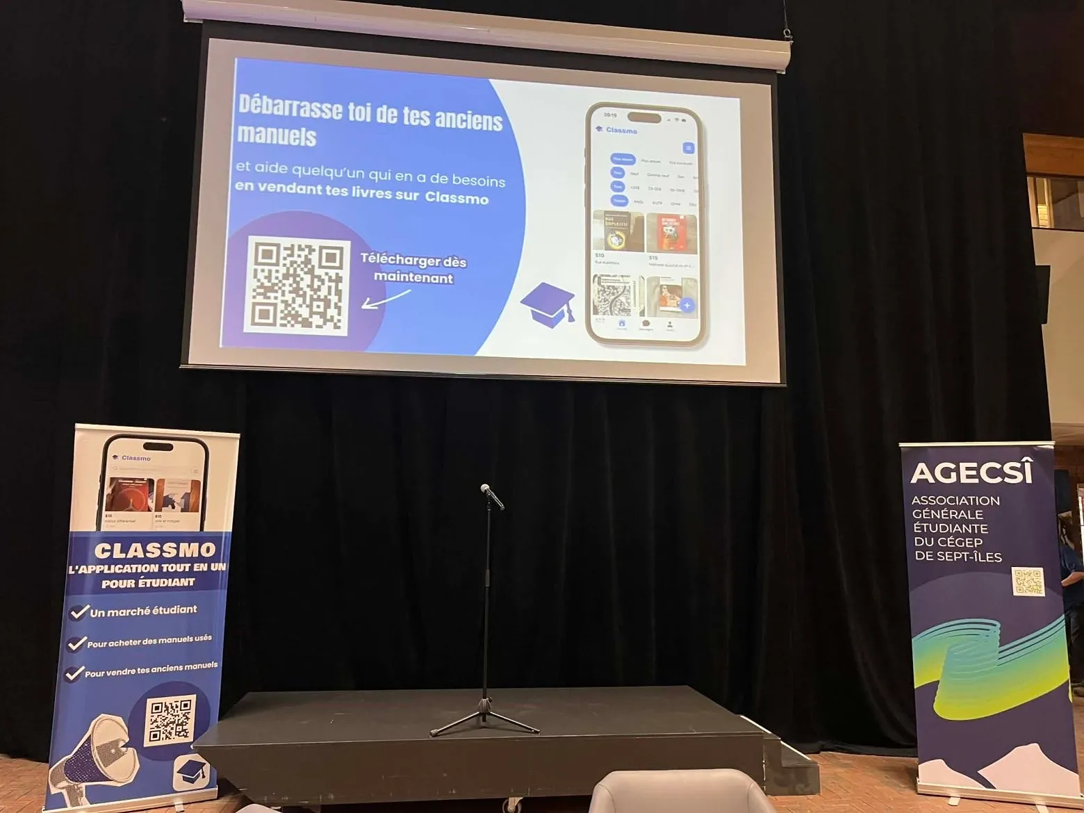 A presentation stage prepared for a Classmo event