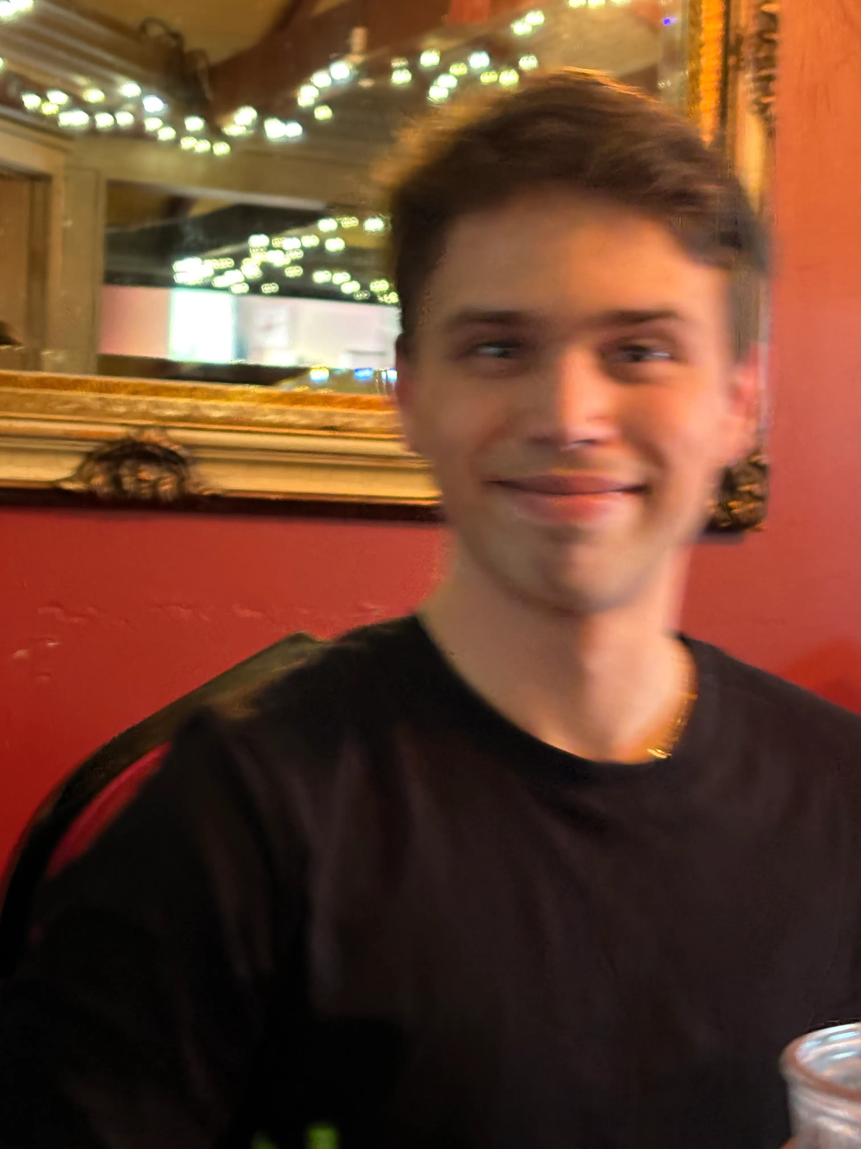 A candid portrait of Nicolas during a night out
